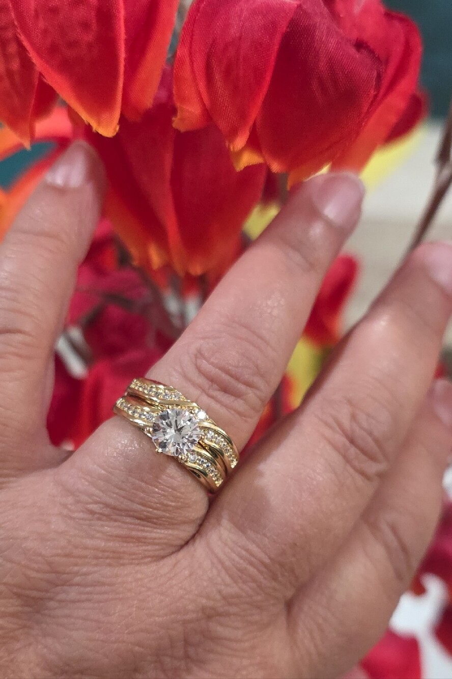 14k Gold Plated Crystal Bridal Ring Set - Classic Sparkle
